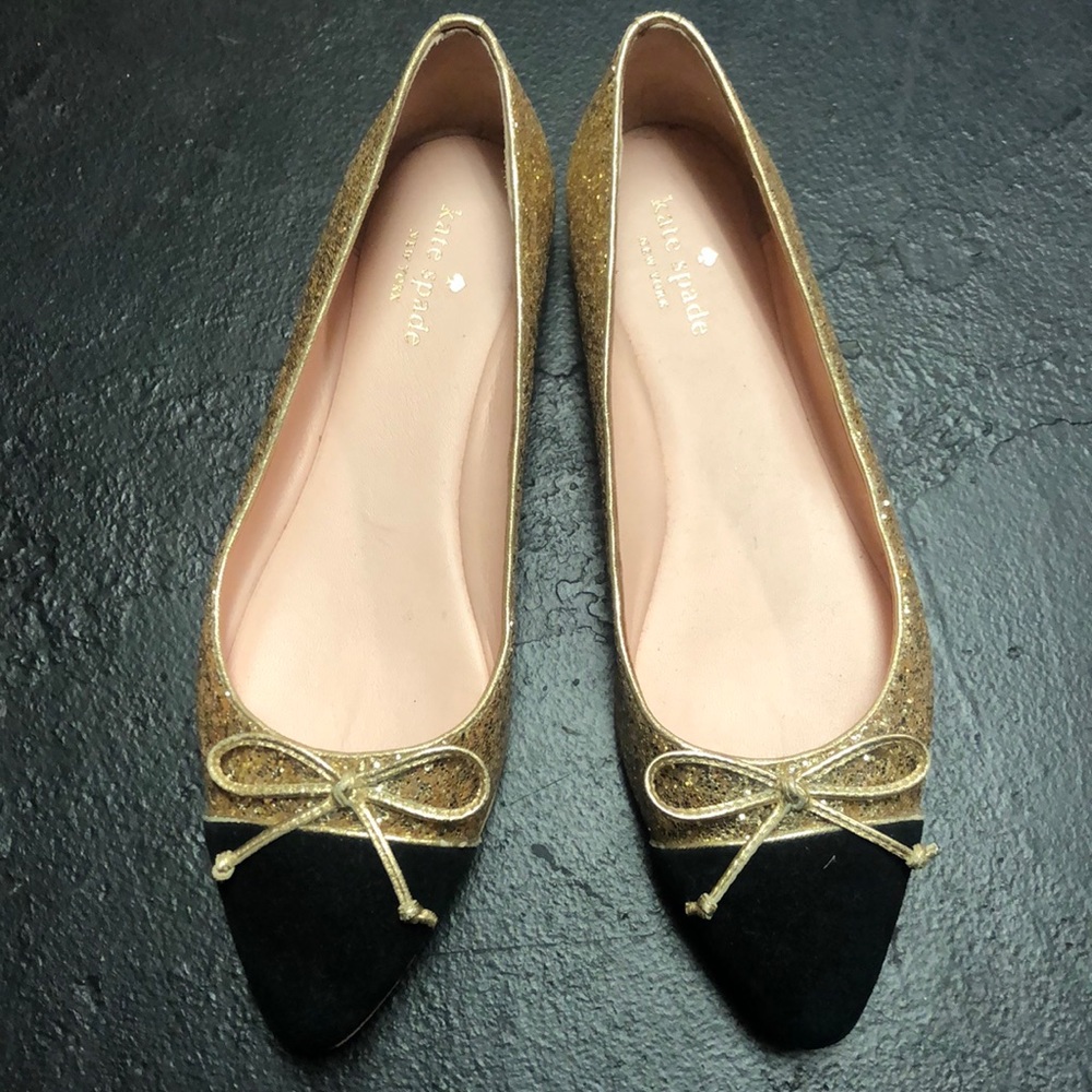 Size 9 Kate spade black & gold glitter flats